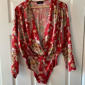 Zara - floral plunge satin blouse - leotard - s